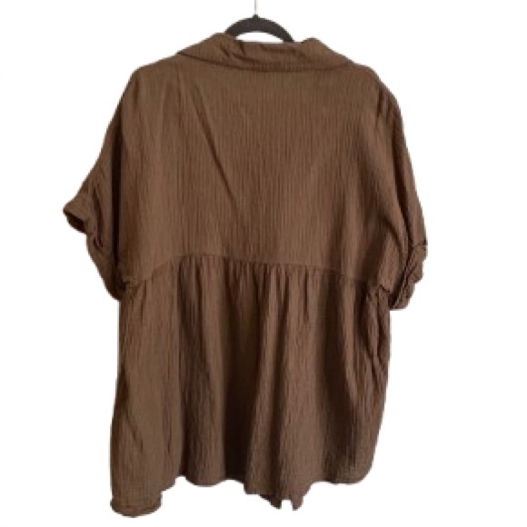 ANDREE BY UNIT Brown Button-Front Peasant Blouse -Size 1X - Picture 4 of 4